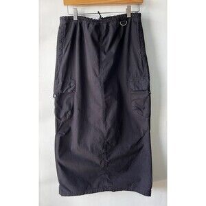 Zara Black Ripstop Cargo Midi Skirt Drawstring D-Ring Pockets Women’s M Cotton
